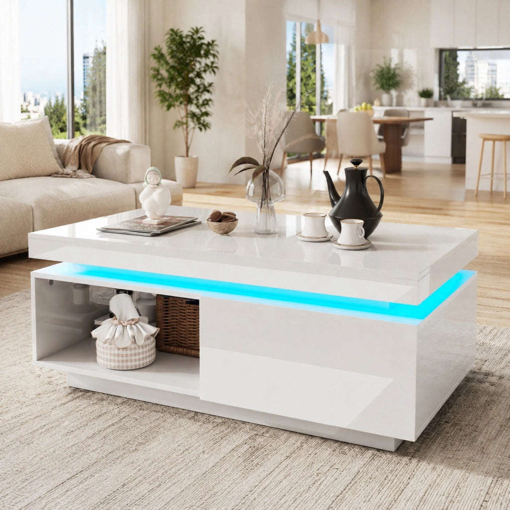 Set mobile TV e tavolino da caff猫 con LED; 181 cm e 100x50x40;3 cm; bianco