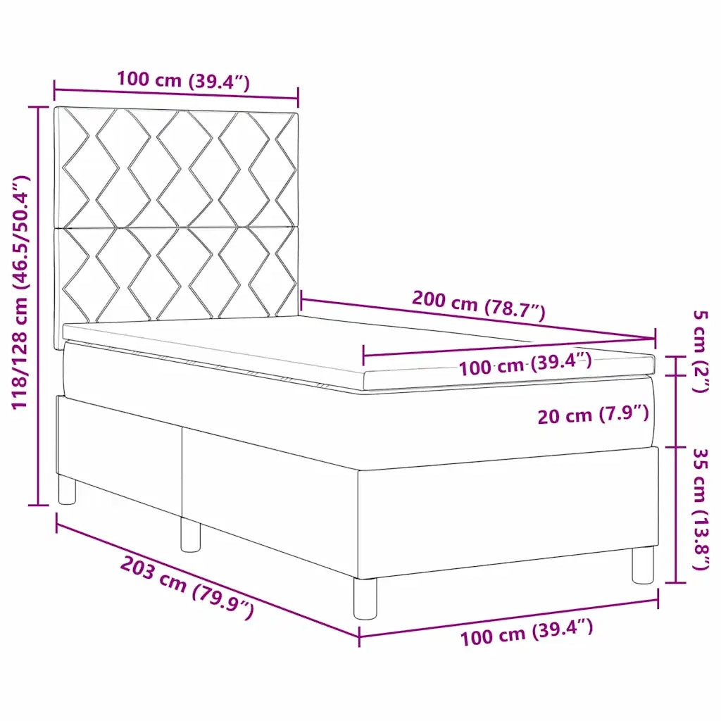 Letto a molle con materasso Grigio scuro 100 x 200 cm Tessuto 3339442