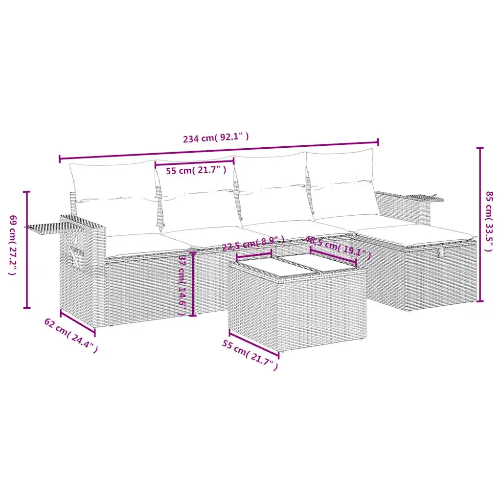 Set Divani da Giardino 6 pz con Cuscini Marrone in Polyrattan 3263790