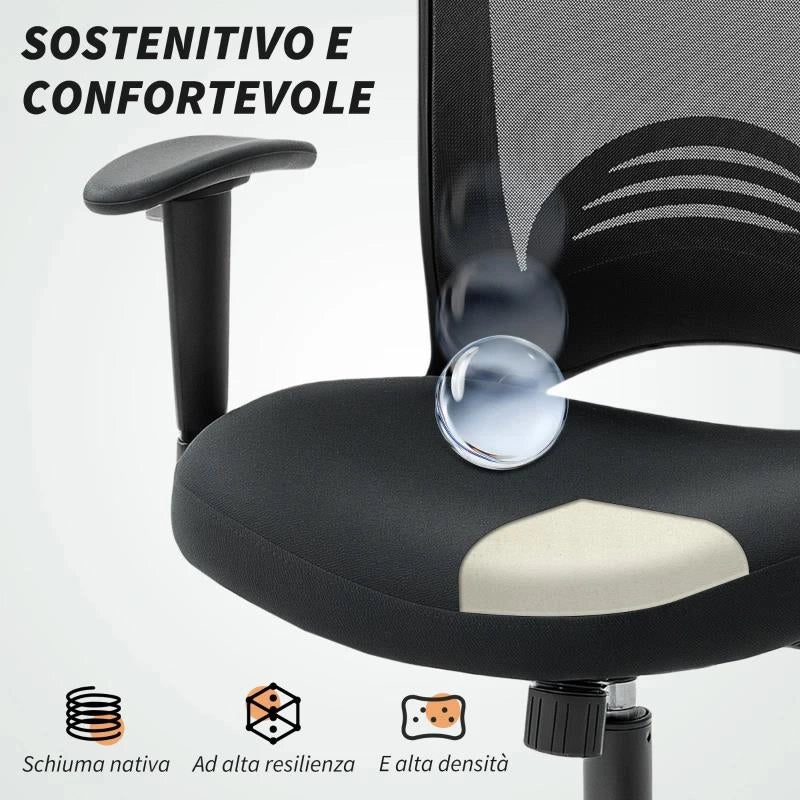SEDIA DA UFFICIO TRASPIRANTE E RECLINABILE AD ALTEZZA REGOLABILE, IN TESSUTO A RETE, 65X59X92.5-102.5 CM, NERO