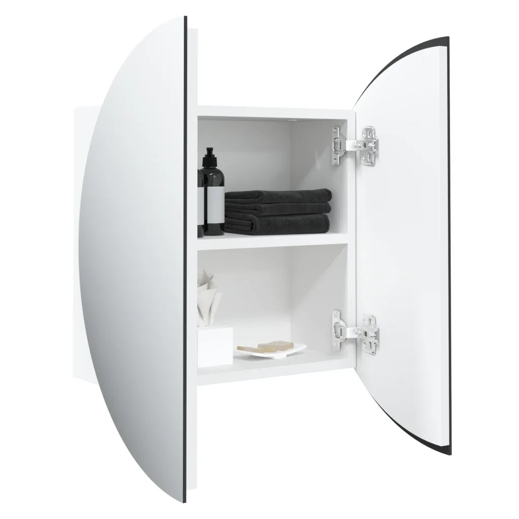Armadio da Bagno con Specchio Rotondo e LED Bianco 47x47x17,5cm 345583