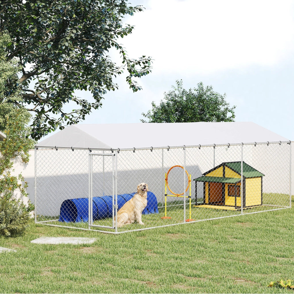 Recinto per Cani da Esterno con Rete ¨C zephmum ¨C Acciaio Zincato Argento 600x230x200 cm