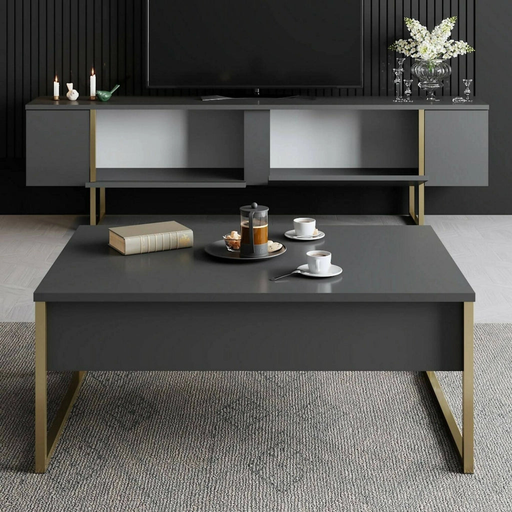 Mornasco, set Mobili da Soggiorno Modulabile, Nero Antracite
