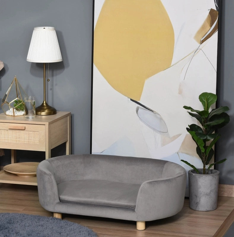 Divanetto per cani e gatti in velluto grigio 86 x 55 x 33 cm