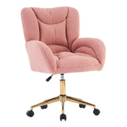 Sedia da ufficio girevole regolabile in altezza; con ruote a 360°; tessuto teddy; per ufficio e camera; rosa; 64 × 62 × 92.5 cm