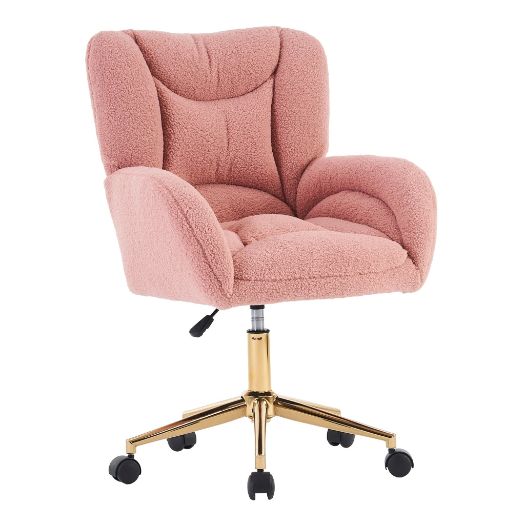 Sedia da ufficio girevole regolabile in altezza; con ruote a 360°; tessuto teddy; per ufficio e camera; rosa; 64 × 62 × 92.5 cm