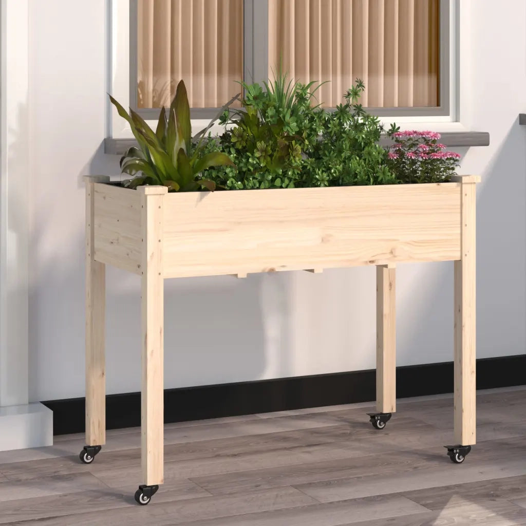 Fioriera | Cassetta per fiori | Vaso con Ruote e Fodera 118x59x80cm Legno Massello di Abete