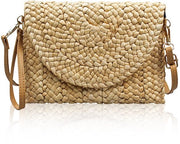 Borsa da Spalla in Stro Naturale con Cinturino Regolabile, Tela a Maglia Handmade, Borsa da Spalla per la Notte, Marrone, Unico
