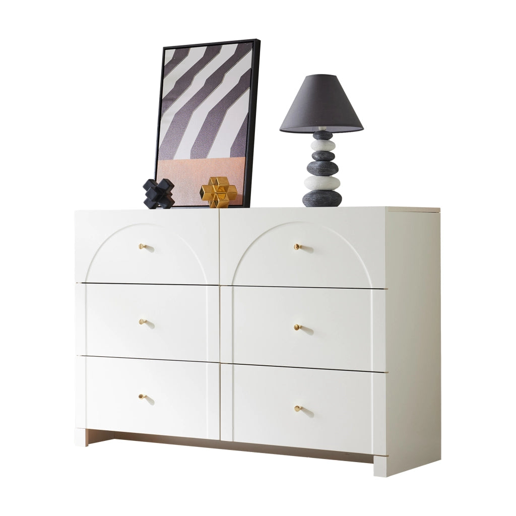 Cassettiera con 6 cassetti in legno truciolare, colore bianco crema, H82 x L120 x P40 cm