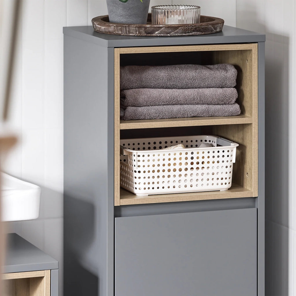 Mobiletto da bagno con cesto portabiancheria Mobiletto salvaspazio Cassettiera Bagno 35x30x105cm Grigio BZR146-DG