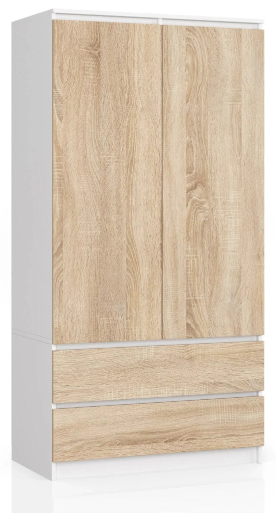 Armadio AKORD S90 Bianca 90 cm 2 ante 2 cassetti inserto frontale Sonoma Quercia 90x51x180 cm