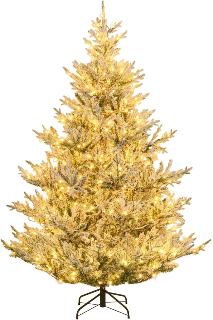 Albero Artificiale Preilluminato 210 cm, Albero di Natale Innevato con 450 Luci LED, 13 Modalità, Timer, Luminosità Regolabile e 1074 Rami, Decorazioni per Casa e Ufficio (210 cm)