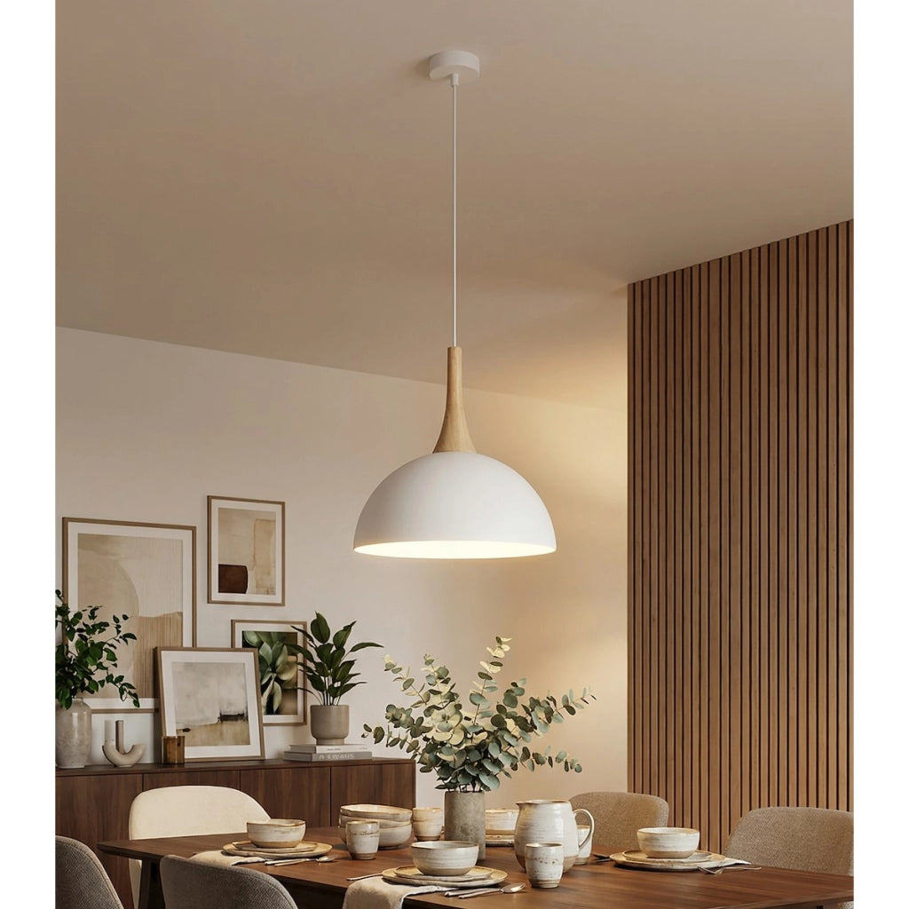 Lampada a sospensione Nautica in acciaio bianco e legno