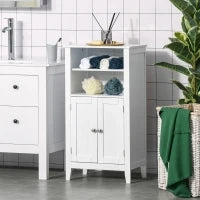 kleankin Mobile Bagno con Mensole Regolabili e Armadietto 2 Ante, Mobiletto Bagno Multiuso in Legno, Bianco, 50x30x93cm