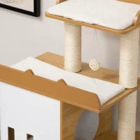 Albero per Gatti in MDF con Tiragraffi per Gatti, 2 Casette per Gatti, Posatoi e Pallina da Gioco, 60x48x133 cm