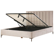 Letto Matrimoniale con Contenitore in Velluto tortora 180 x 200 cm con poggiatesta imbottita ottomana gambe in metallo Nero