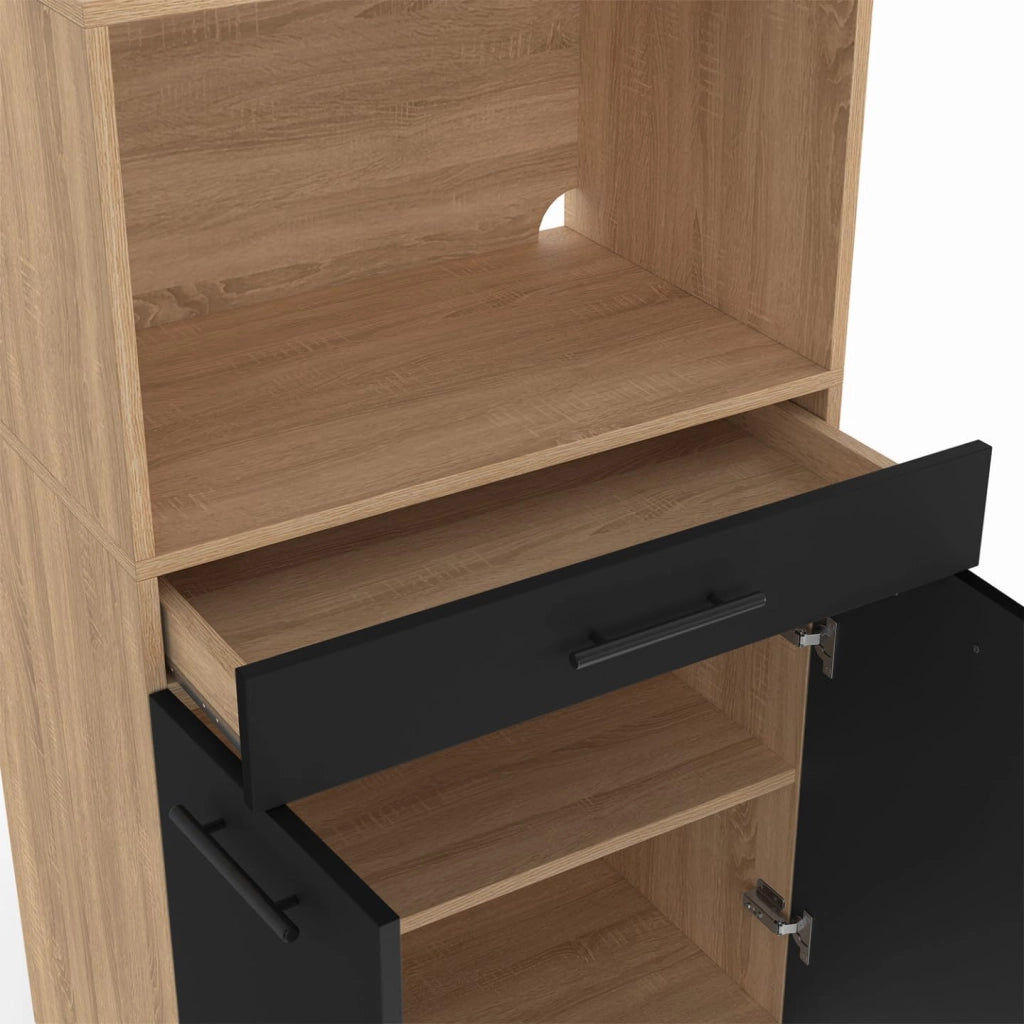 Credenza CINA 60 cm in faggio e nero per microonde di fascia media con 1 cassetto e 2 ante