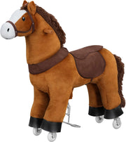 Cavallo a Dondolo su Ruote per Bambini, Cavalluccio Cavalcabile in Peluche con Suoni, per Interni ed Esterni, Giocattolo da 3 Anni, Struttura in Legno e Metallo, Marrone
