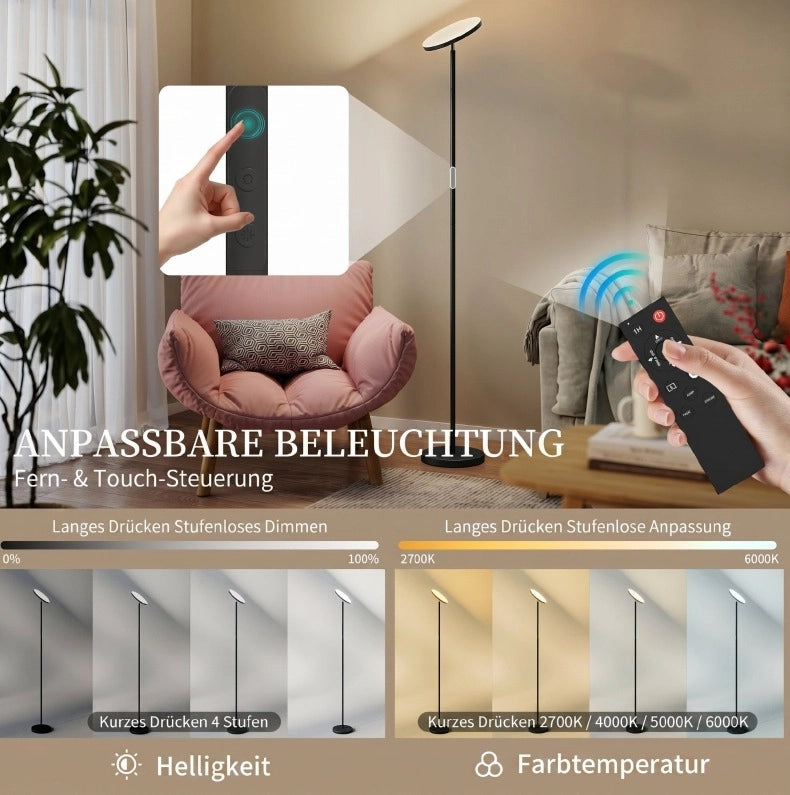 Lampada da Terra RGB Dimmerabile con Telecomando e Controllo Touch, Testa Orientabile a 350°, Nero