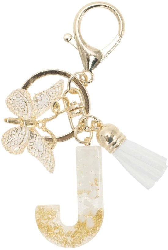 Sostituto di chiave con farfalla - Sostituto di chiave per bambine - Hanger con lettera J - Regalo per donne - Composizione cera/Legante - Lunghezza complessiva 9,3 cm - Sostituto di chiave con anello