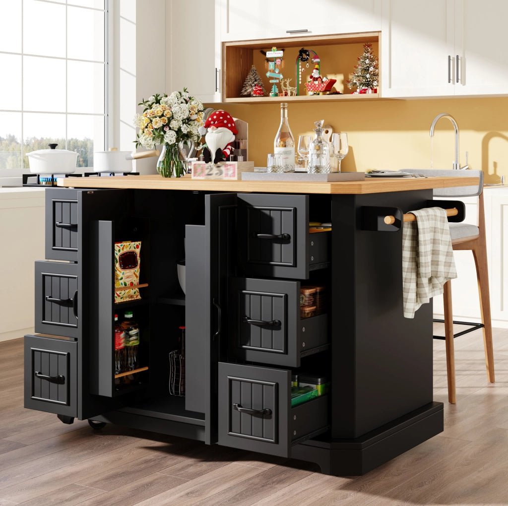 Isola da cucina mobile con 2 ante, 6 cassetti e ruote