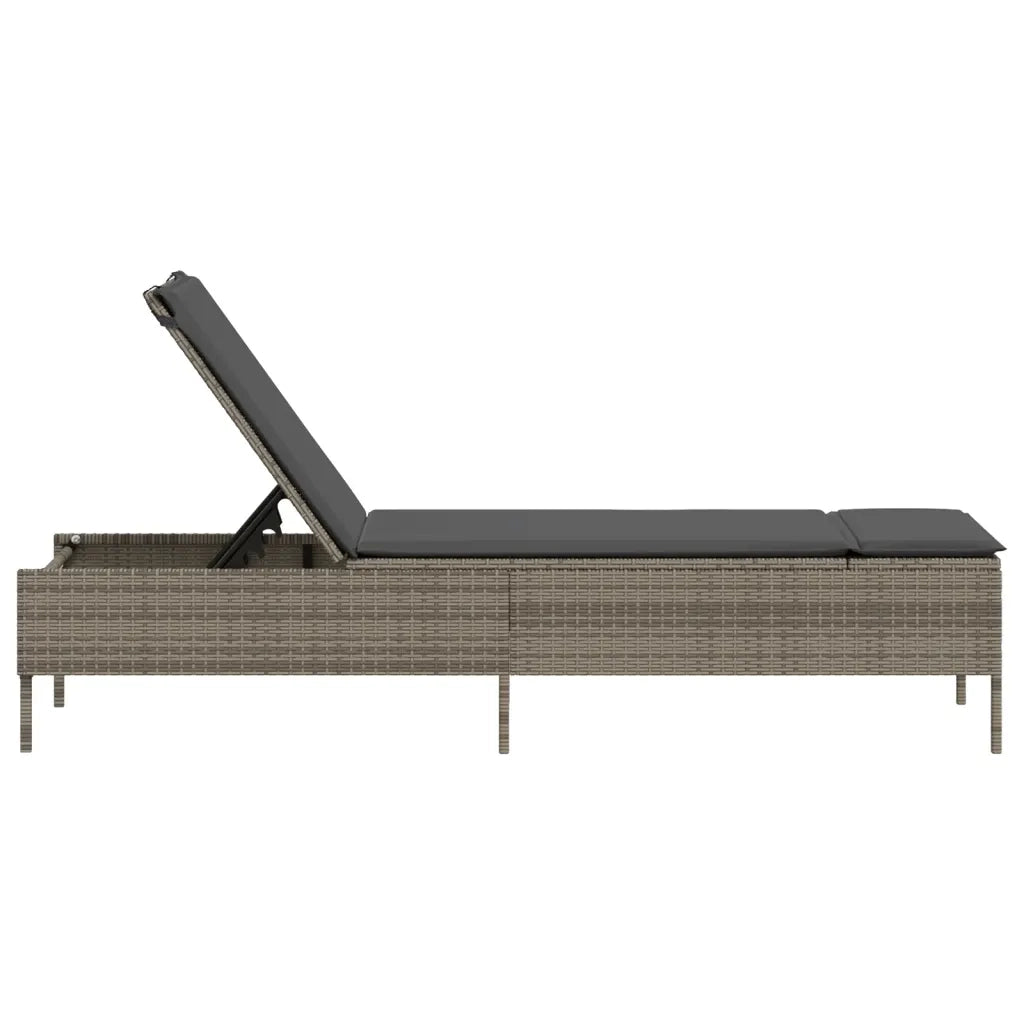 Lettino Prendisole | Sdraio da giardino | Lettino da sole con Cuscino Grigio in Polyrattan