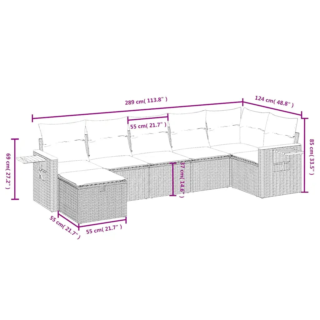 Set Divani da Giardino 7 pz con Cuscini Beige in Polyrattan 3265531