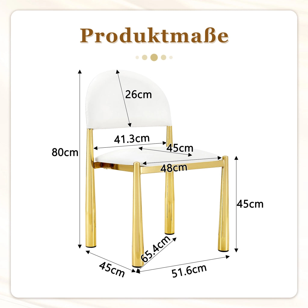 SEDIA da pranzo imbottita 80 cm in PU bianco, Set da 2 pezzi