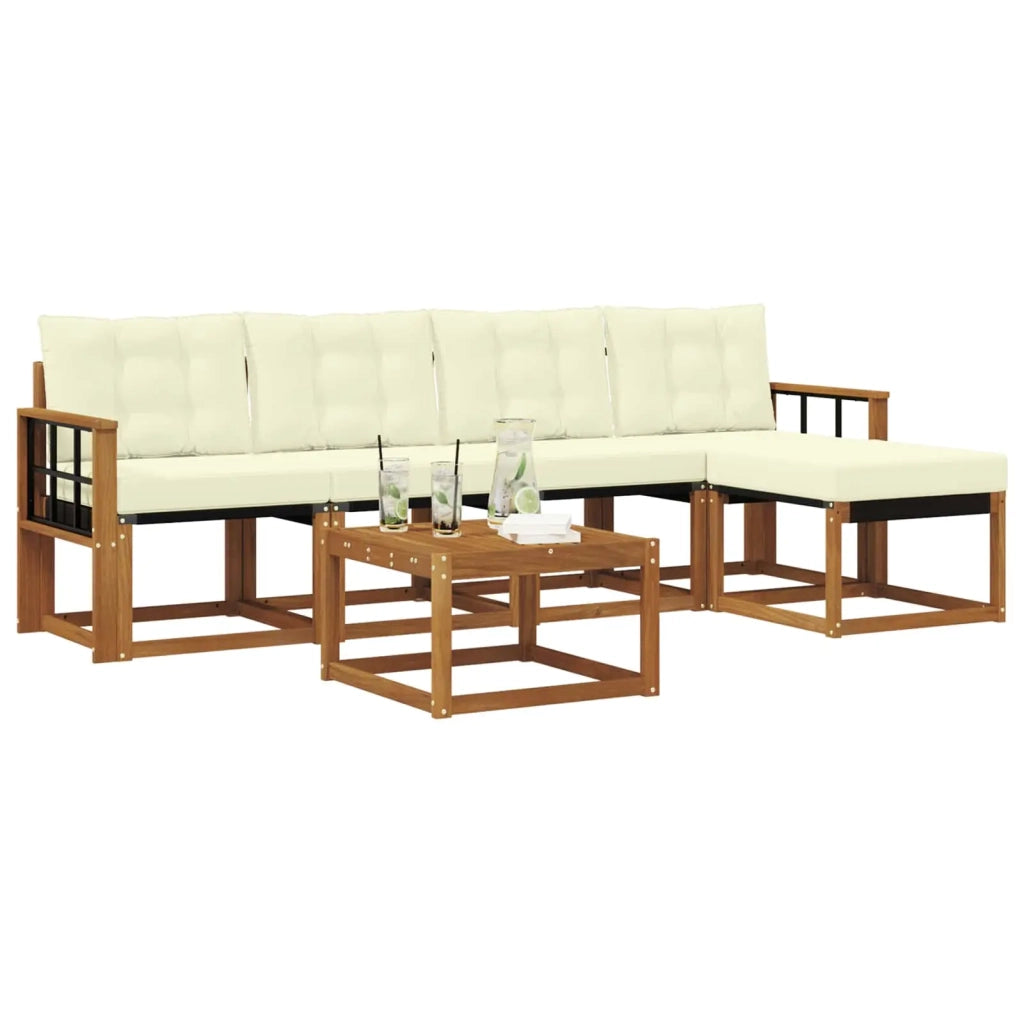 Set di divani da esterno con cuscino 6 pcs Naturale e Crema