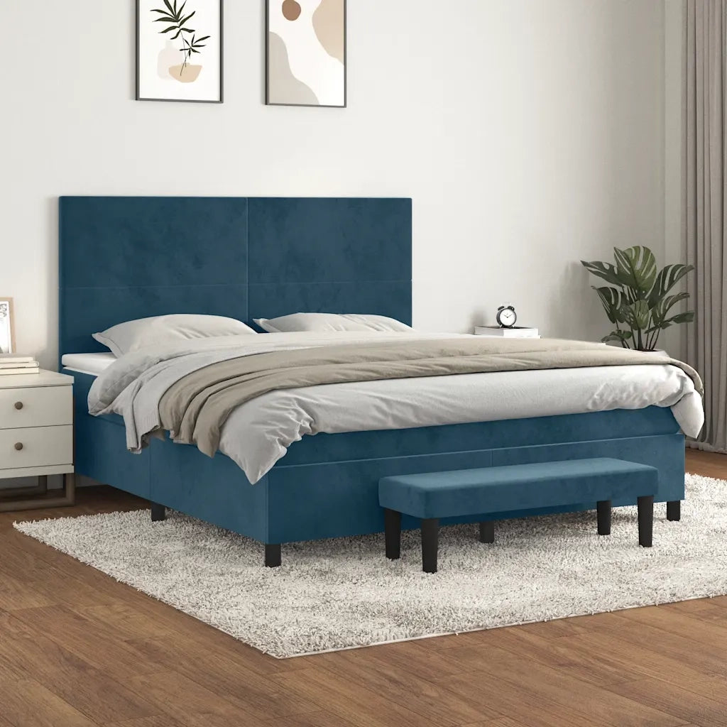 Giroletto a Molle con Materasso Blu Scuro 160x200 cm in Velluto