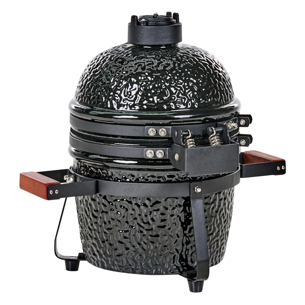 Mini barbecue da esterno in ceramica a carbone con coperchio termometro e griglia di cottura colore nero