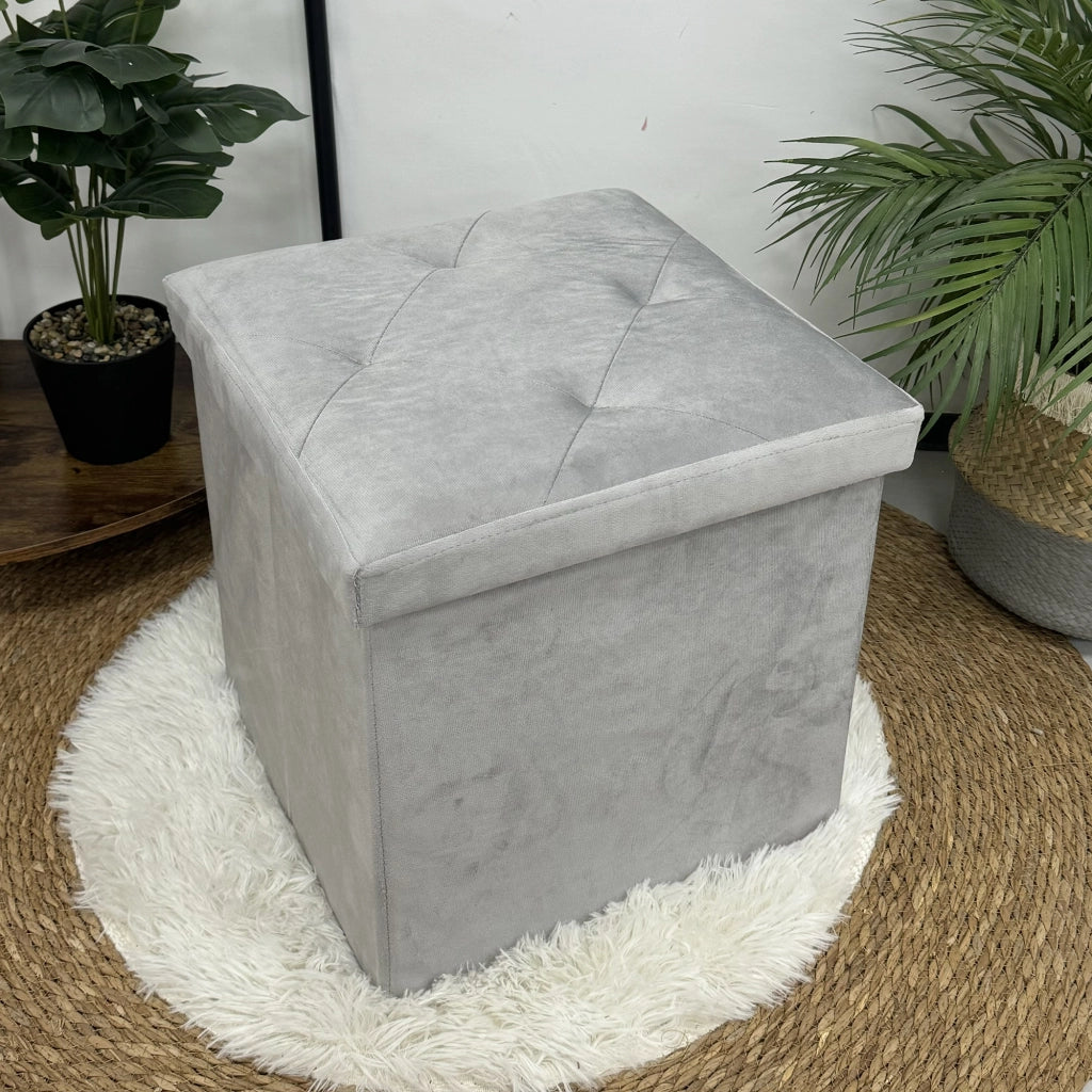 Pouf Contenitore In Velluto Quadrato Moderno Panca Cassapanca Soggiorno Panchina Per Ingresso Scarpiera Sgabello Panca Moderna  Grigio chiaro