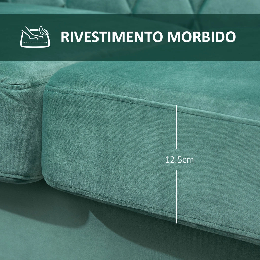 EasyComfort Divano 2 Posti Design Vintage Rétro in Legno e Velluto, 148 x 72 x 76 cm, Verde