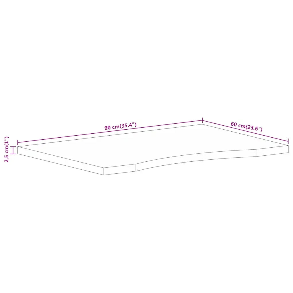 Piano Scrivania con Curva 90x60x2,5 cm Massello Grezzo di Mango 370200