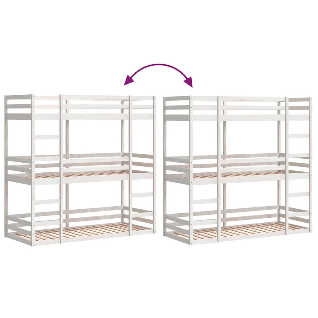 Letto a Castello Triplo Bianco 90x200 cm Legno Massello di Pino 3284255