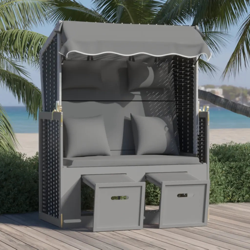 Strandkorb Cuscini Polyrattan e Legno Massello Antracite e Nero