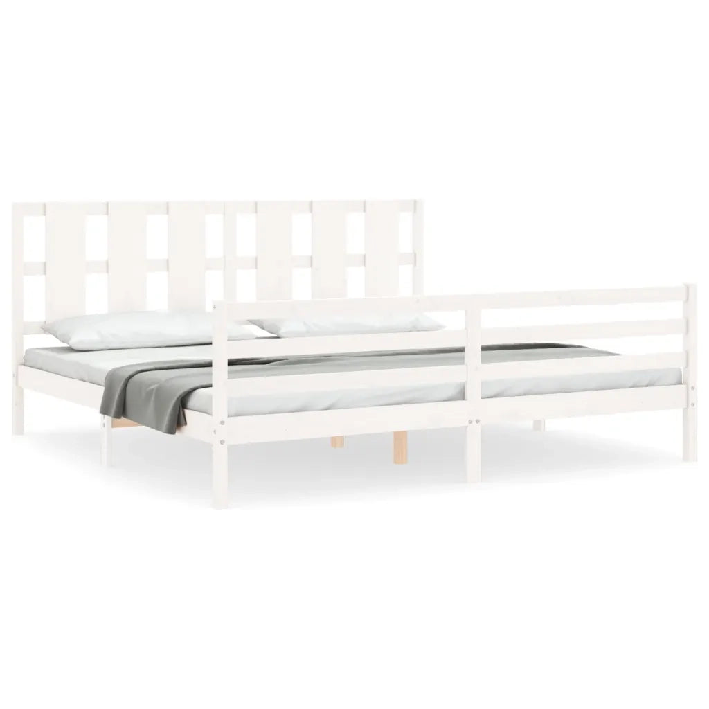 Giroletto Testiera Bianco Super King Size-Struttura Letto in Legno Massello 306892