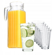 Caraffa in vetro KADAX per bevande da 1,1 l + 6 bicchieri da 360 ml per succhi di frutta