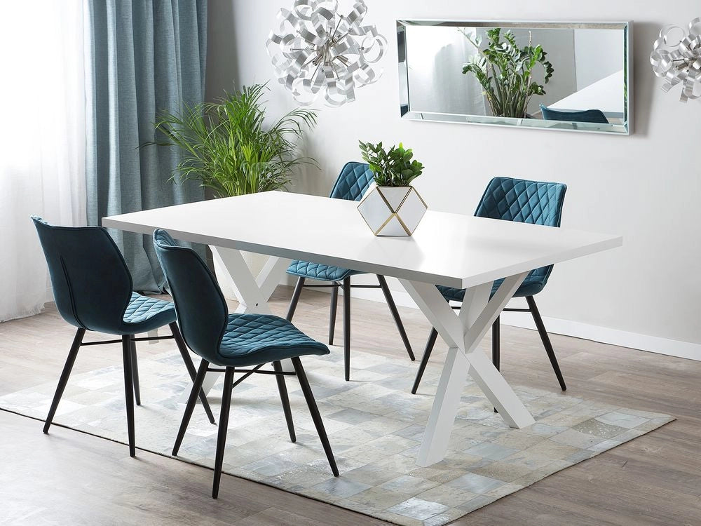 Tavolo da pranzo bianco da tavolo 77 x 180 x 80 cm X-cross gambe in legno massello tavolo da cucina