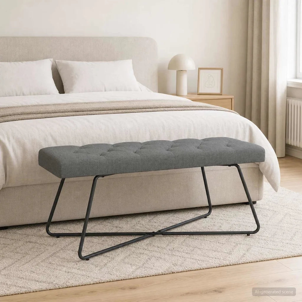 Panchina con bottoni imbottiti Grigio Scuro 110 x 40 x 46 cm 42038372