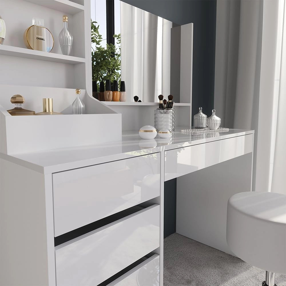 Tavolo da toeletta Sherry, Bianco/bianco lucido, 119.8 cm 4 parti