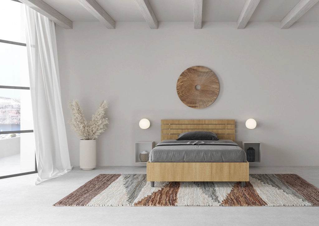 Letto 1 Piazza e Mezzo 120x190 cm Senza Rete Ankel Testata Doghe Inclinata Quercia