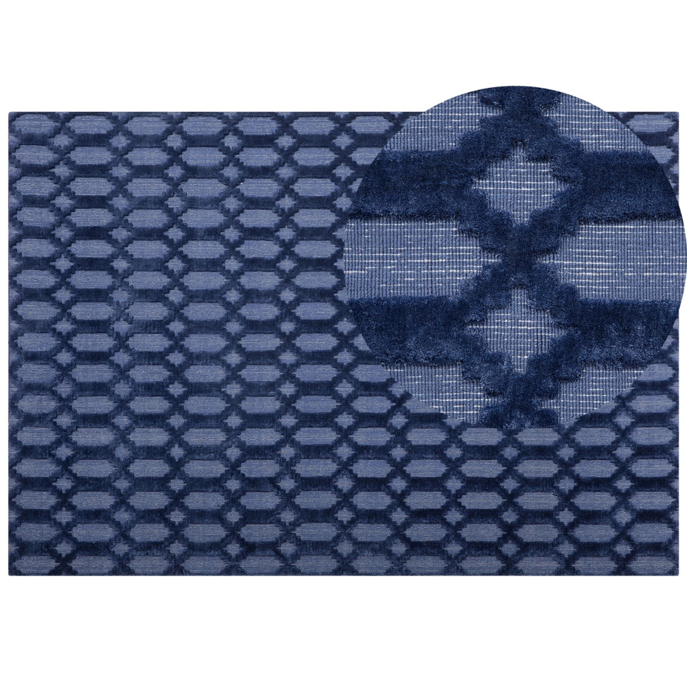 Tappeto Blu Viscosa 160 x 230 cm Motivo Geometrico Tessuto a Mano Flatweave