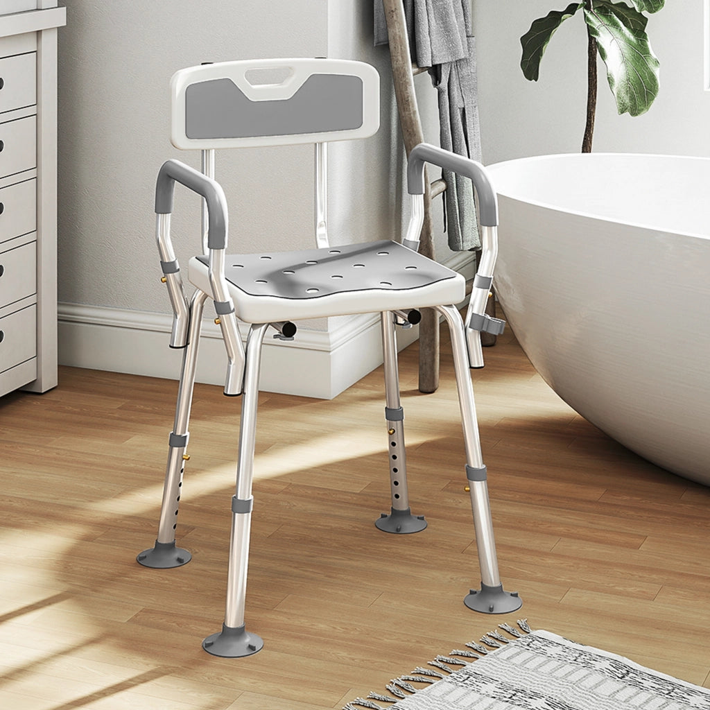 Sgabello da doccia regolabile ¨C zephmum ¨C bianco e grigio 56.5x53.5x87 cm