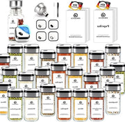 Set di contenitori quadrati per erbe con 60 etichette tedesche e coperchio in acciaio inossidabile con griglia a forma di cono - macinatore di erbe con coperchio girevole Contenitori per erbe quadrati