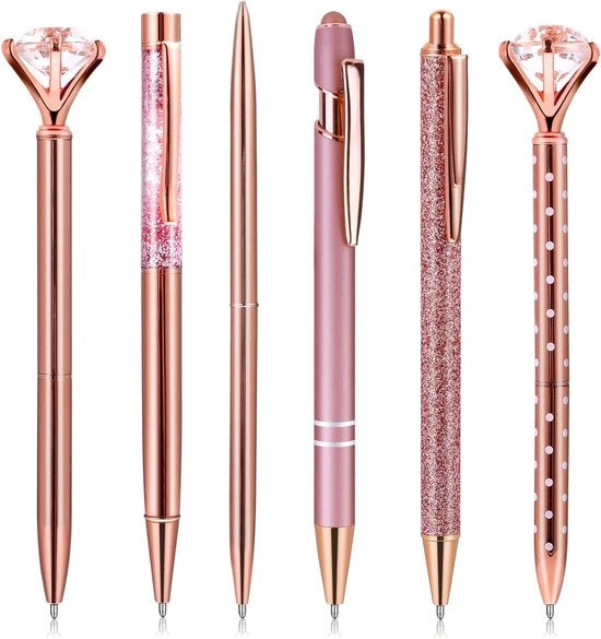 6 penne a sfera in roségold per donna - Metallo - Articoli da ufficio per ufficio e casa - Glitter rosa