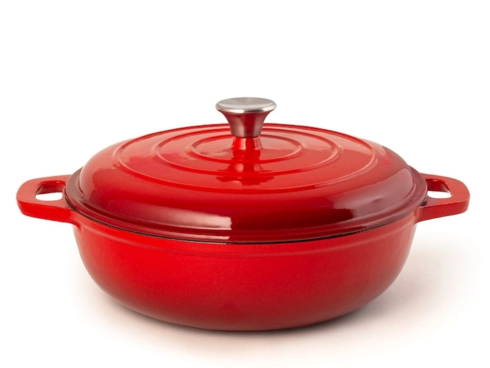 Casseruola 2 manici in ghisa smaltata con coperchio colore rosso cm 30