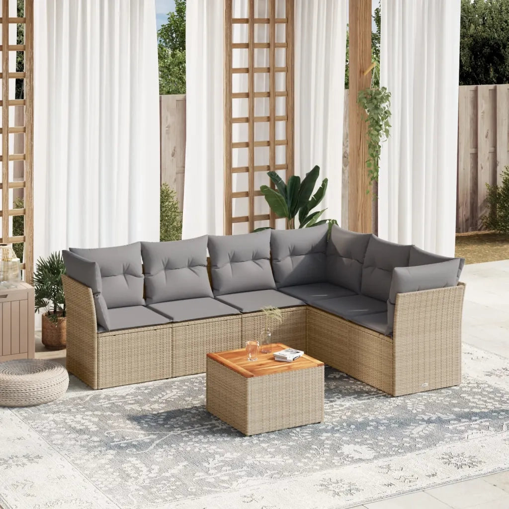 Set Divani da Giardino 7 pz con Cuscini Beige in Polyrattan