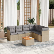 Set Divani da Giardino 7 pz con Cuscini Beige in Polyrattan