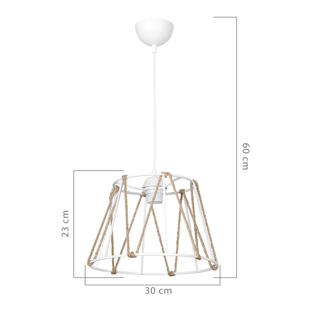 Lampada a Sospensione 'Halifax' con Paralume a Gabbia con Corda di Iuta - Bianco/Naturale  [lux.pro]